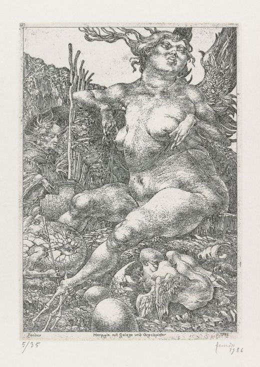 Harpyie mit Gelege und Orgelspieler, 1986, Heinz Zander