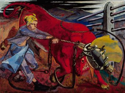 Elisabeth Voigt, Der rote Stier, Öl auf Leinwand, 1944—61, 137 × 183 cm